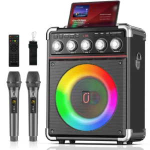 FanFun Karaoke Speaker, Bluetooth Speaker with 2 Microphones and LED Light,